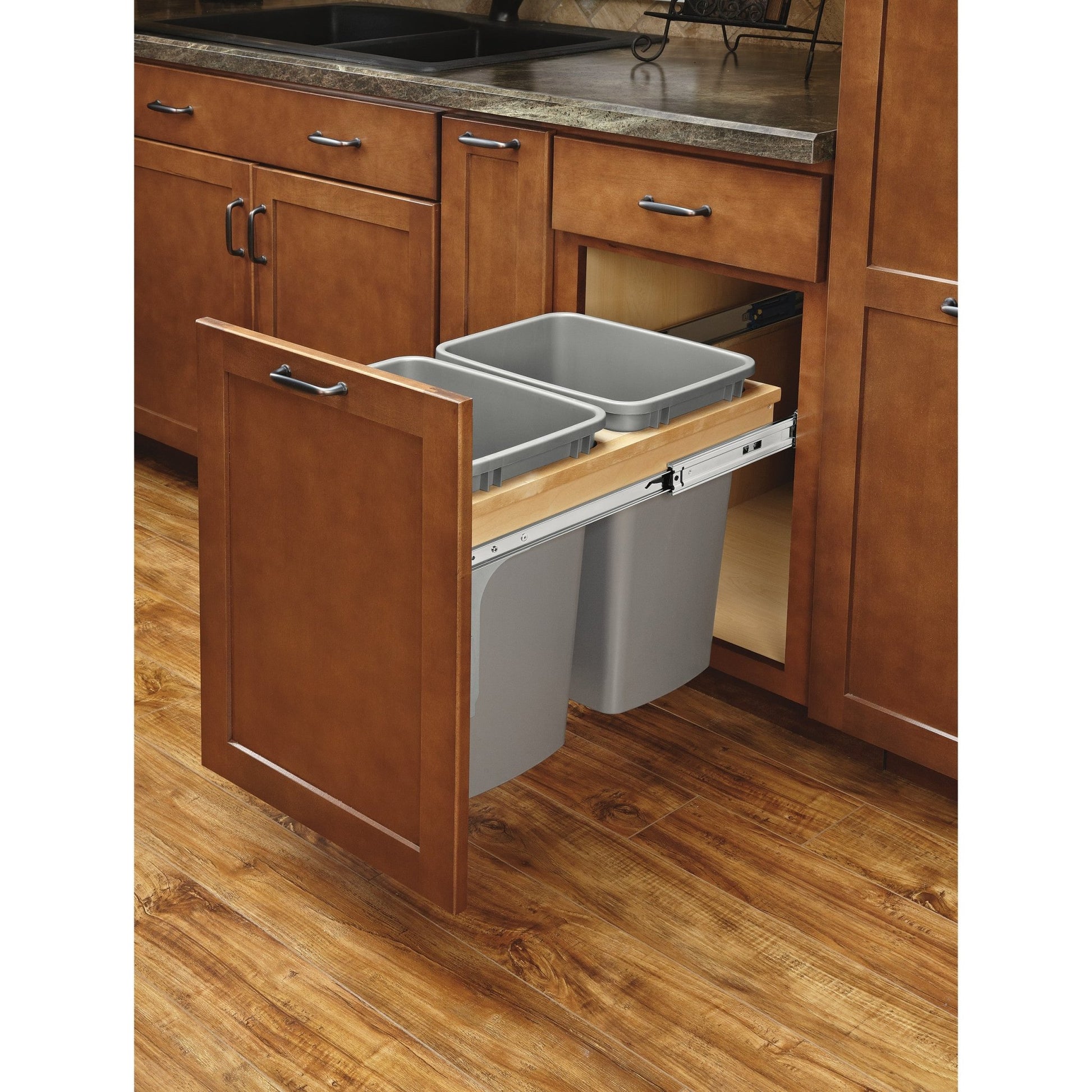 Rev-A-Shelf - Wood Top Mount Pull Out Trash/Waste Container w/Soft Close - 4WCTM-18BBSCDM2