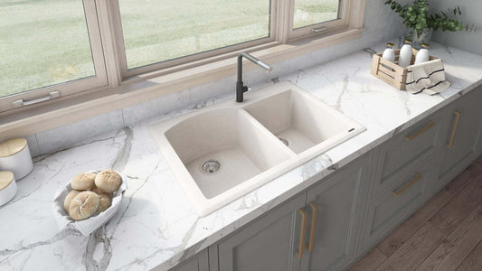Ruvati 33" x 22" epiGranite Dual-Mount Granite Composite Double Bowl Kitchen Sink – RVG1344