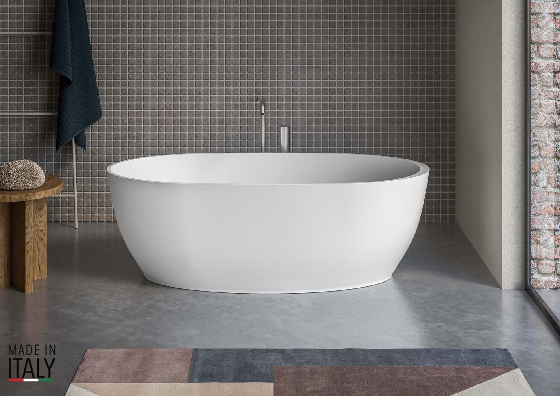 Ruvati Matte White Oval Freestanding Canali Bath Tub - in Designer Bathroom
