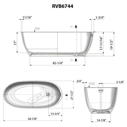 Ruvati Canali epiStone Freestanding Bath Tub - Specification Sheet