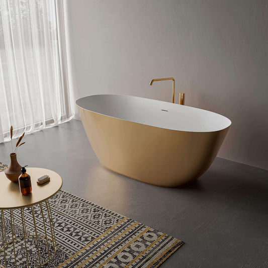 Ruvati Sinatra Matte Gold and White epiStone Freestanding Bath Tub - In Serene Bathroom Setting