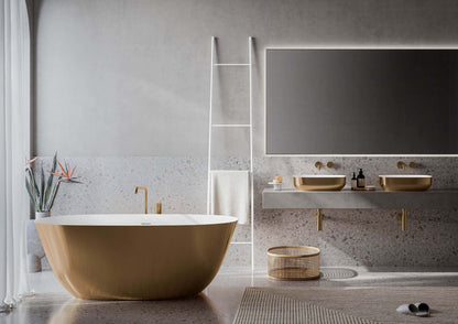 Ruvati Sinatra Matte Gold and White epiStone Freestanding Bath Tub - Shown with Coordinated Accessories
