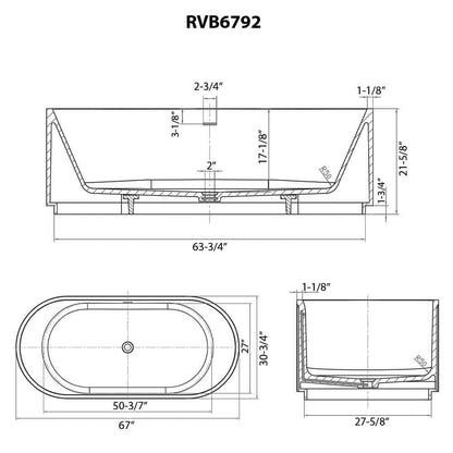 Ruvati 67-inch Fluted Freestanding Soaking Bathtub - Specification Sheet