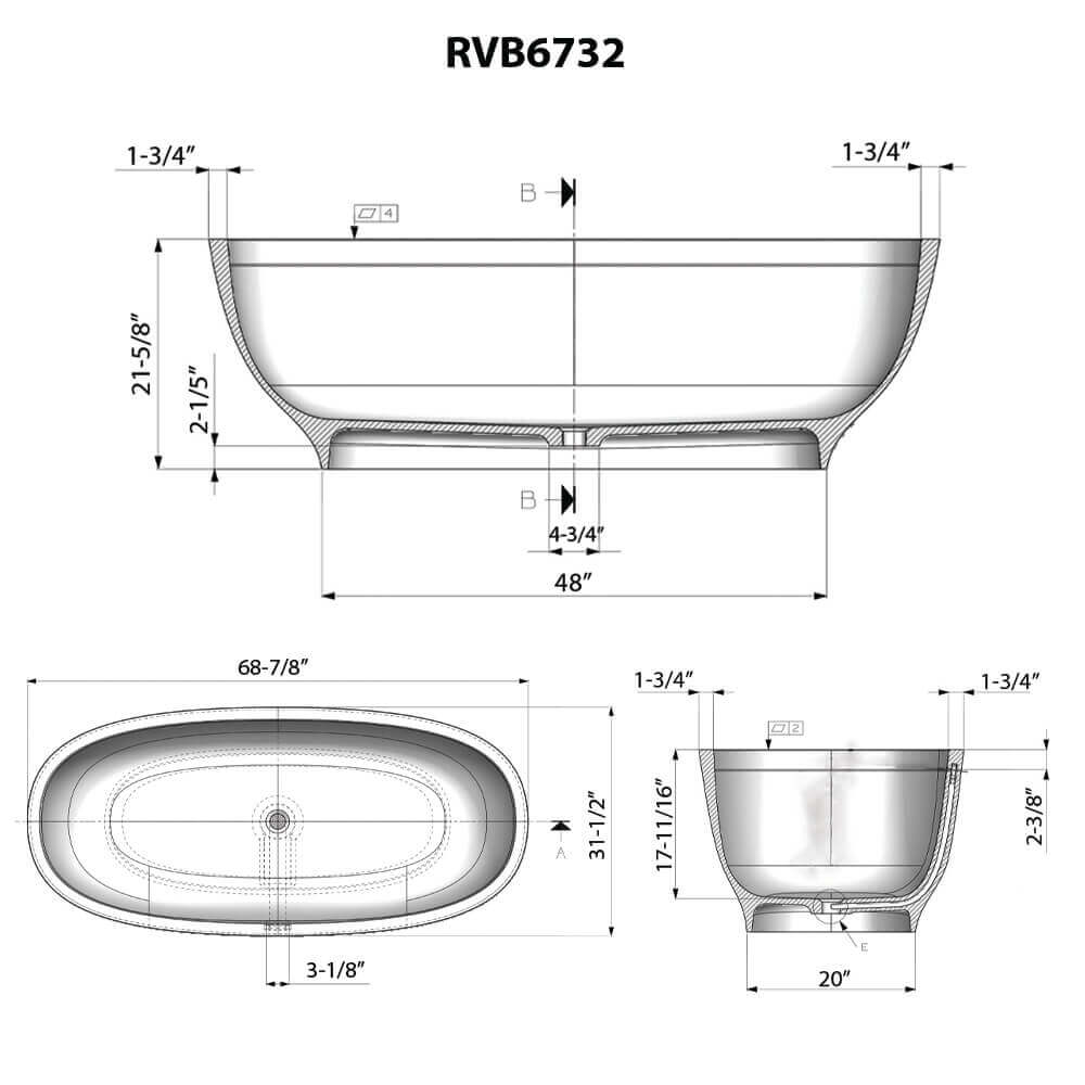 Ruvati Viola epiStone Bathtub - Product Specification Sheet