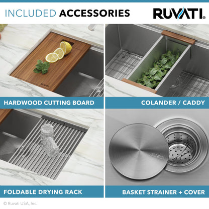 Ruvati Roma 32-inch Workstation Ledge Undermount 16 Gauge Stainless Steel Kitchen Sink Single Bowl - RVH8300