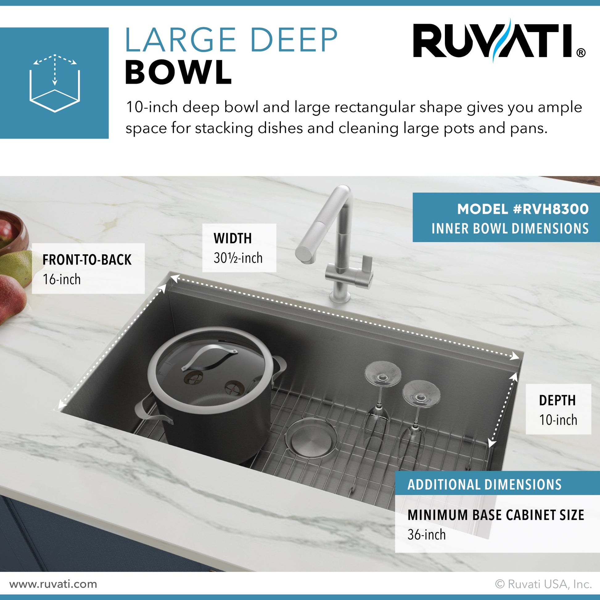 Ruvati Roma 32-inch Workstation Ledge Undermount 16 Gauge Stainless Steel Kitchen Sink Single Bowl - RVH8300