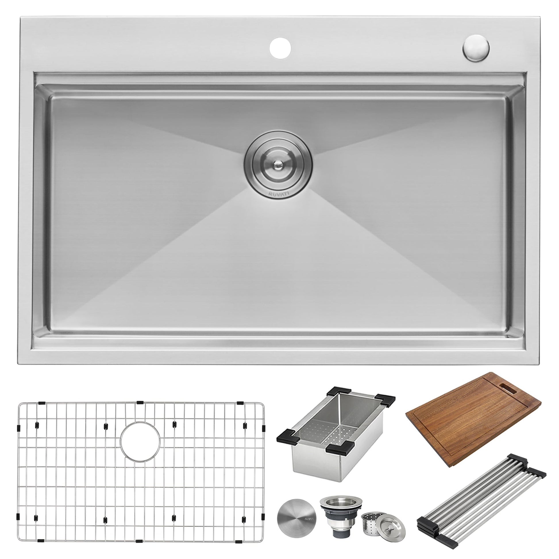 Ruvati Siena 33 x 22 inch Workstation Ledge Drop-in 16 Gauge Rounded Corners Stainless Steel Kitchen Sink Single Bowl - RVH8003