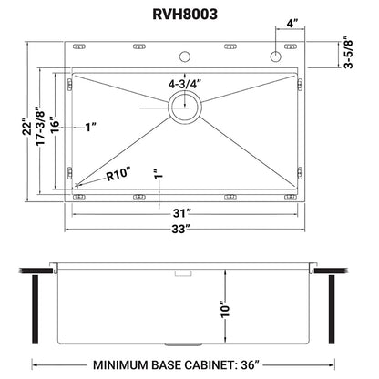 Ruvati Siena 33 x 22 inch Workstation Ledge Drop-in 16 Gauge Rounded Corners Stainless Steel Kitchen Sink Single Bowl - RVH8003