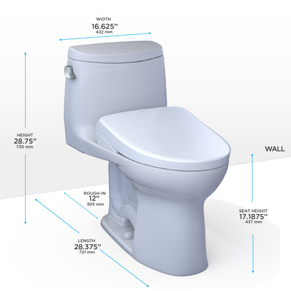 TOTO® WASHLET®+ UltraMax® II One-Piece Elongated 1.28 GPF Toilet with Auto Flush WASHLET®+ S7A Contemporary Bidet Seat, Cotton White - MW6044736CEFGA#01