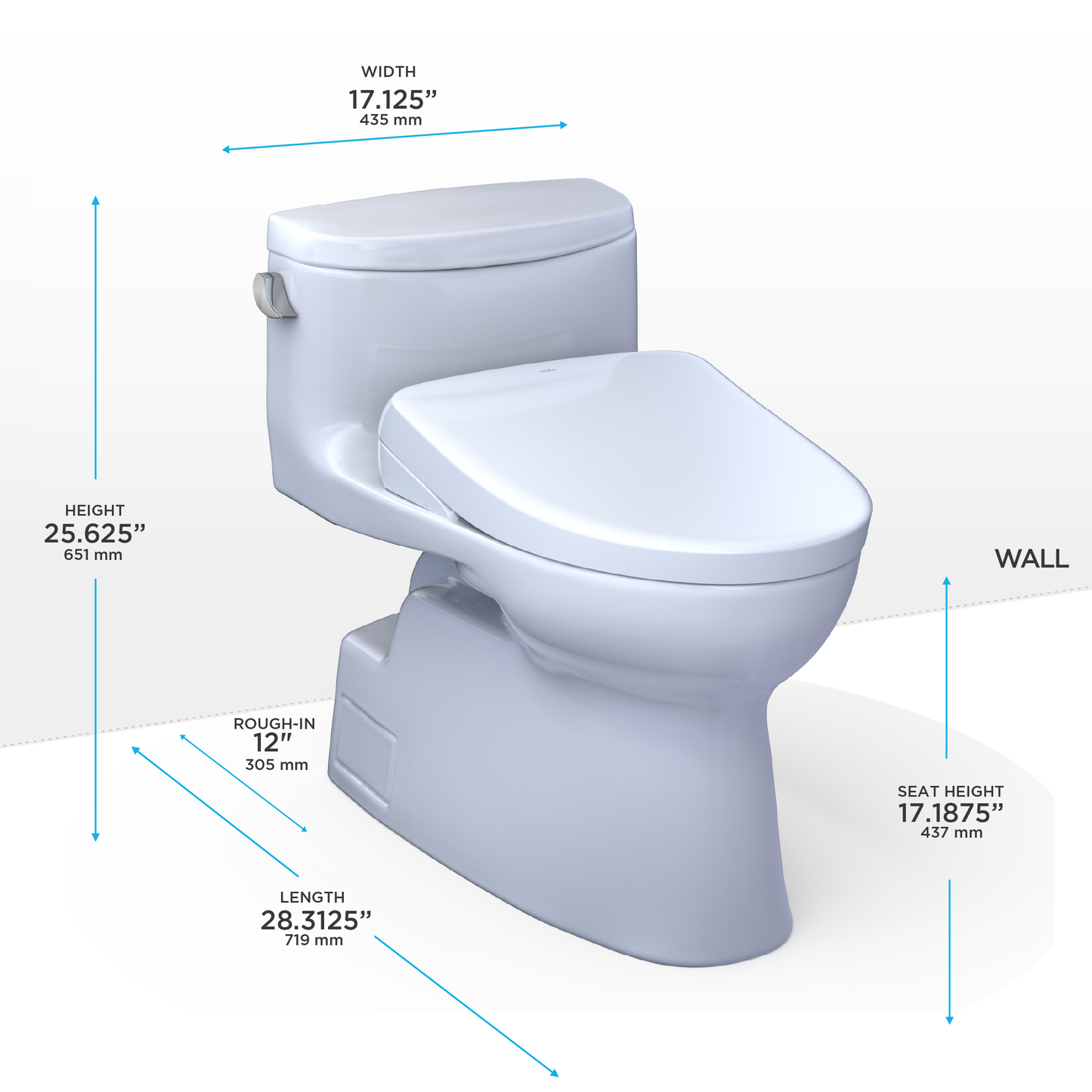 TOTO® WASHLET®+ Carolina® II One-Piece Elongated 1.28 GPF Toilet and WASHLET®+ S7 Contemporary Bidet Seat, Cotton White - MW6444726CEFG#01
