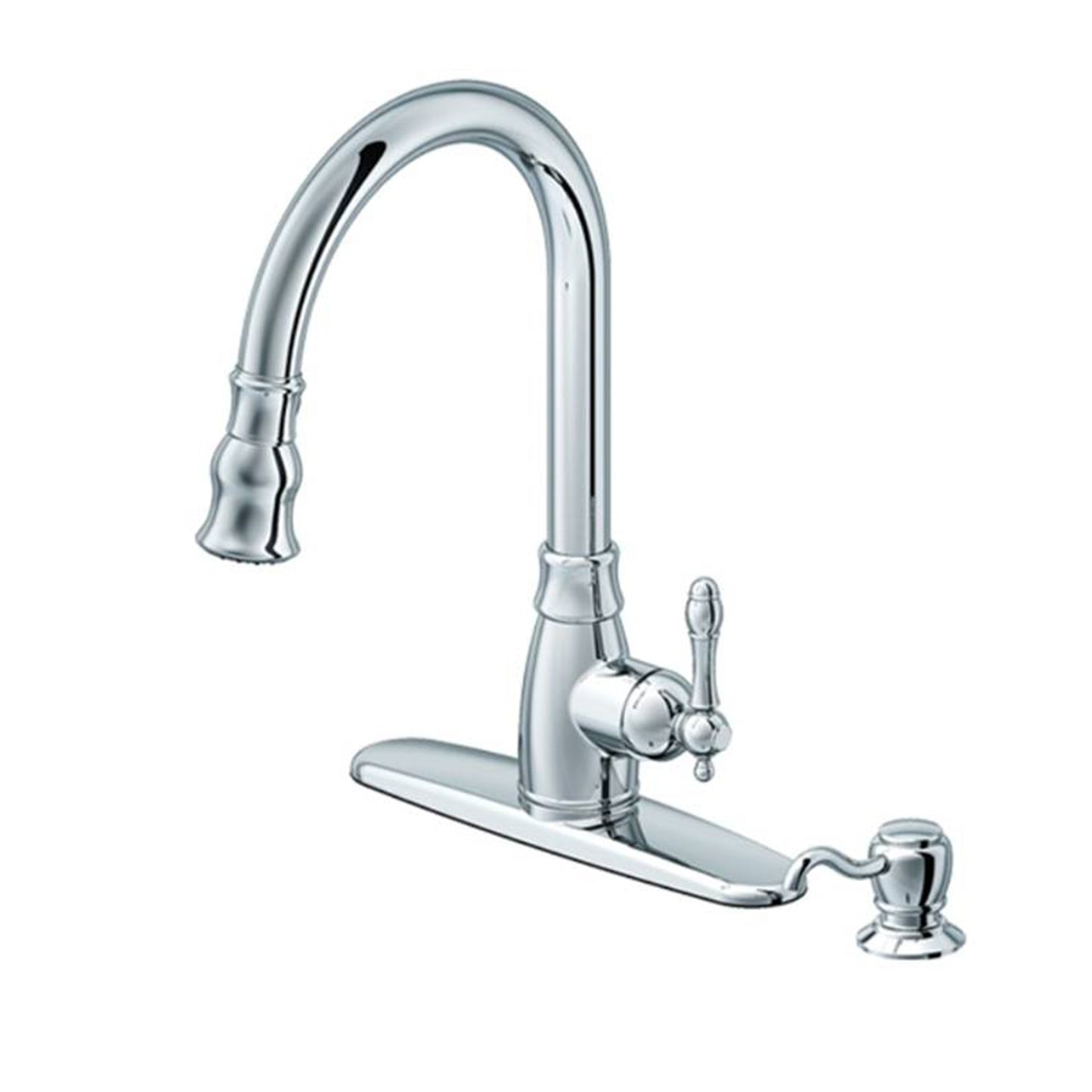 Traditional 1-Handle Pull-Down Kitchen Faucet with Dispenser in Chrome