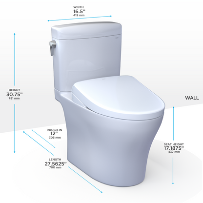 TOTO® WASHLET®+ Aquia IV® Cube Two-Piece Elongated Dual Flush 1.28 and 0.9 GPF Toilet with Auto Flush S7A Contemporary Bidet Seat, Cotton White - MW4364736CEMFGNA#01