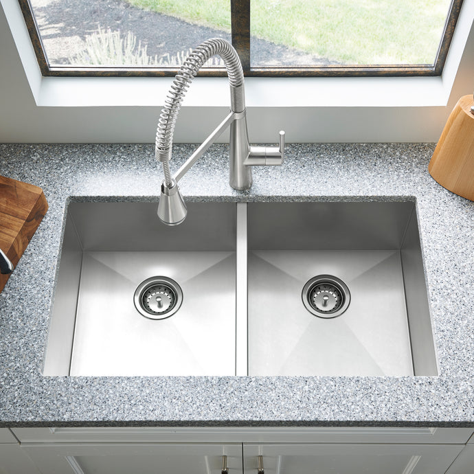 American Standard Edgewater® 33 x 22-Inch Stainless Steel 1-Hole Dual Mount Double-Bowl ADA Kitchen Sink - 18DB6332211 Kitchen Sink American Standard   