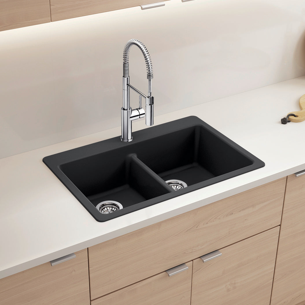 Liven Silgranit 33" 50/50 Double Bowl Dual Mount Kitchen Sink with Low Divide - Anthracite - 443203