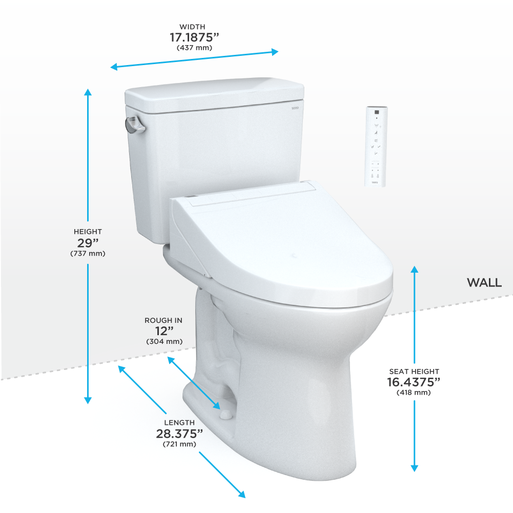 TOTO® Drake® WASHLET®+ Two-Piece Elongated 1.6 GPF TORNADO FLUSH® Toilet with C5 Bidet Seat, Cotton White - MW7763084CSG#01