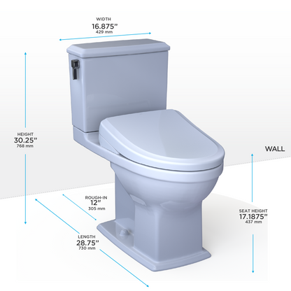 TOTO® WASHLET®+ Connelly® Two-Piece Elongated Dual Flush 1.28 and 0.9 GPF Toilet and Classic WASHLET S7 Contemporary Bidet Seat with Auto Flush, Cotton White - MW4944724CEMFGA#01