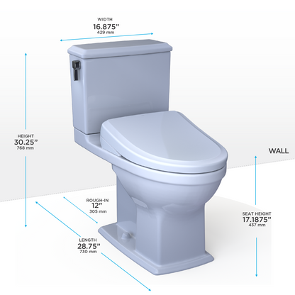 TOTO® WASHLET®+ Connelly® Two-Piece Elongated Dual Flush 1.28 and 0.9 GPF Toilet, Classic WASHLET S7A Bidet Seat with Auto Flush and Auto Open/Close Lid, Cotton White - MW4944734CEMFGA#01