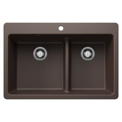 Liven Silgranit 33" 60/40 Double Bowl Dual Mount Kitchen Sink with Low Divide - Anthracite - 443211