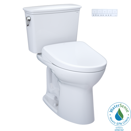 TOTO® Drake® Transitional WASHLET®+ Two-Piece Elongated 1.28 GPF Universal Height TORNADO FLUSH® Toilet and S7 Bidet Seat with Auto Flush, Cotton White - MW7864726CEFGA#01