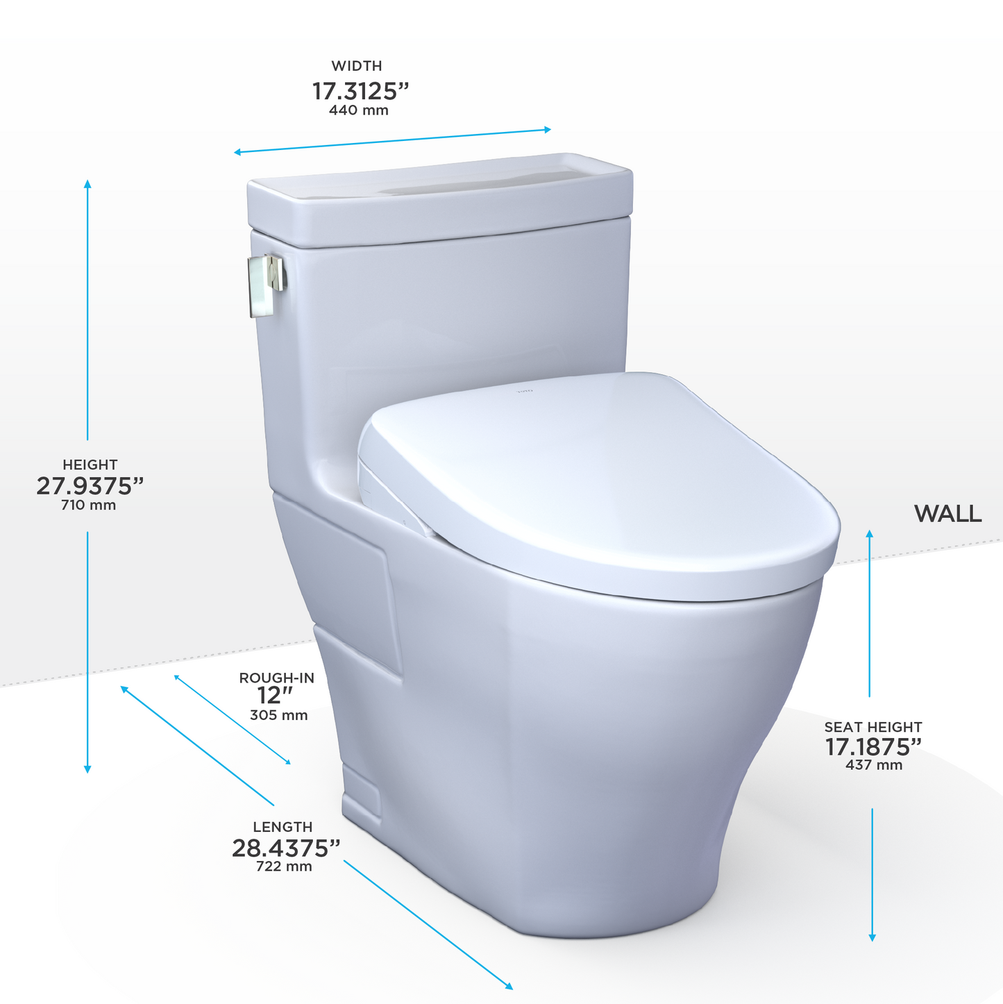 TOTO® WASHLET®+ Legato® One-Piece Elongated 1.28 GPF Toilet with Auto Flush S7A Contemporary Bidet Seat, Cotton White - MW6244736CEFGA#01