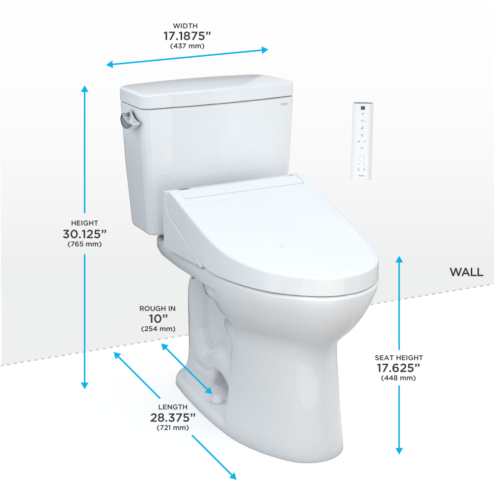 TOTO® Drake® WASHLET®+ Two-Piece Elongated 1.6 GPF Universal Height TORNADO FLUSH® Toilet with C5 Bidet Seat, 10 Inch Rough-In, Cotton White - MW7763084CSFG.10#01