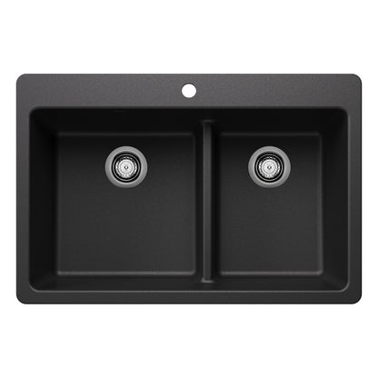 Liven Silgranit 33" 60/40 Double Bowl Dual Mount Kitchen Sink with Low Divide - Anthracite - 443211