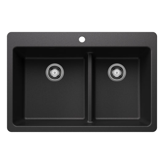 Liven Silgranit 33" 60/40 Double Bowl Dual Mount Kitchen Sink with Low Divide - Anthracite - 443211