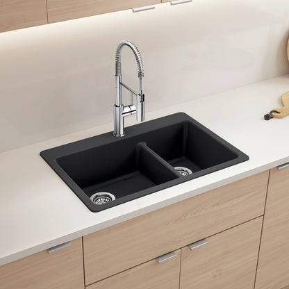 Liven Silgranit 33" 60/40 Double Bowl Dual Mount Kitchen Sink with Low Divide - Anthracite - 443211