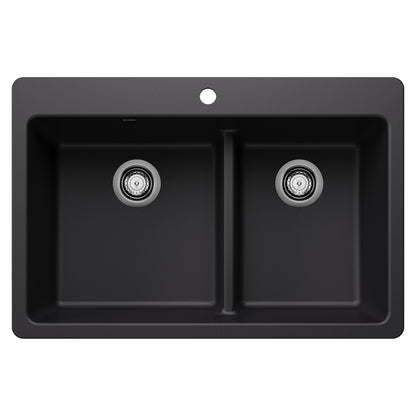 Liven Silgranit 33" 60/40 Double Bowl Dual Mount Kitchen Sink with Low Divide - Anthracite - 443211