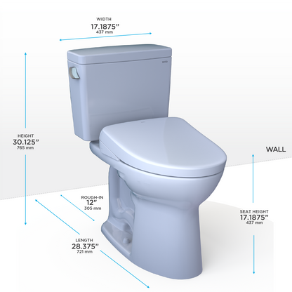 TOTO® Drake® WASHLET®+ Two-Piece Elongated 1.6 GPF Universal Height TORNADO FLUSH® Toilet and S7 Contemporary Bidet Seat with Auto Flush, Cotton White - MW7764726CSFGA#01