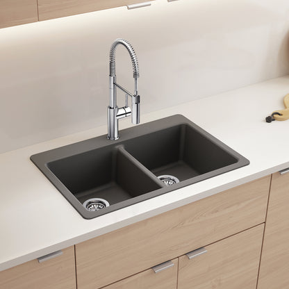 Liven Silgranit 33" 50/50 Double Bowl Dual Mount Kitchen Sink with Low Divide - Anthracite - 443203