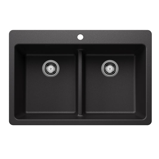 Liven Silgranit 33" 50/50 Double Bowl Dual Mount Kitchen Sink with Low Divide - Anthracite - 443203