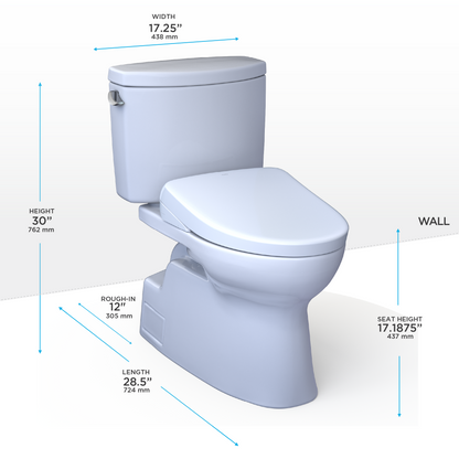 TOTO® WASHLET®+ Vespin® II Two-Piece Elongated 1.28 GPF Toilet with Auto Flush WASHLET®+ S7A Contemporary Bidet Seat, Cotton White - MW4744736CEFGA#01