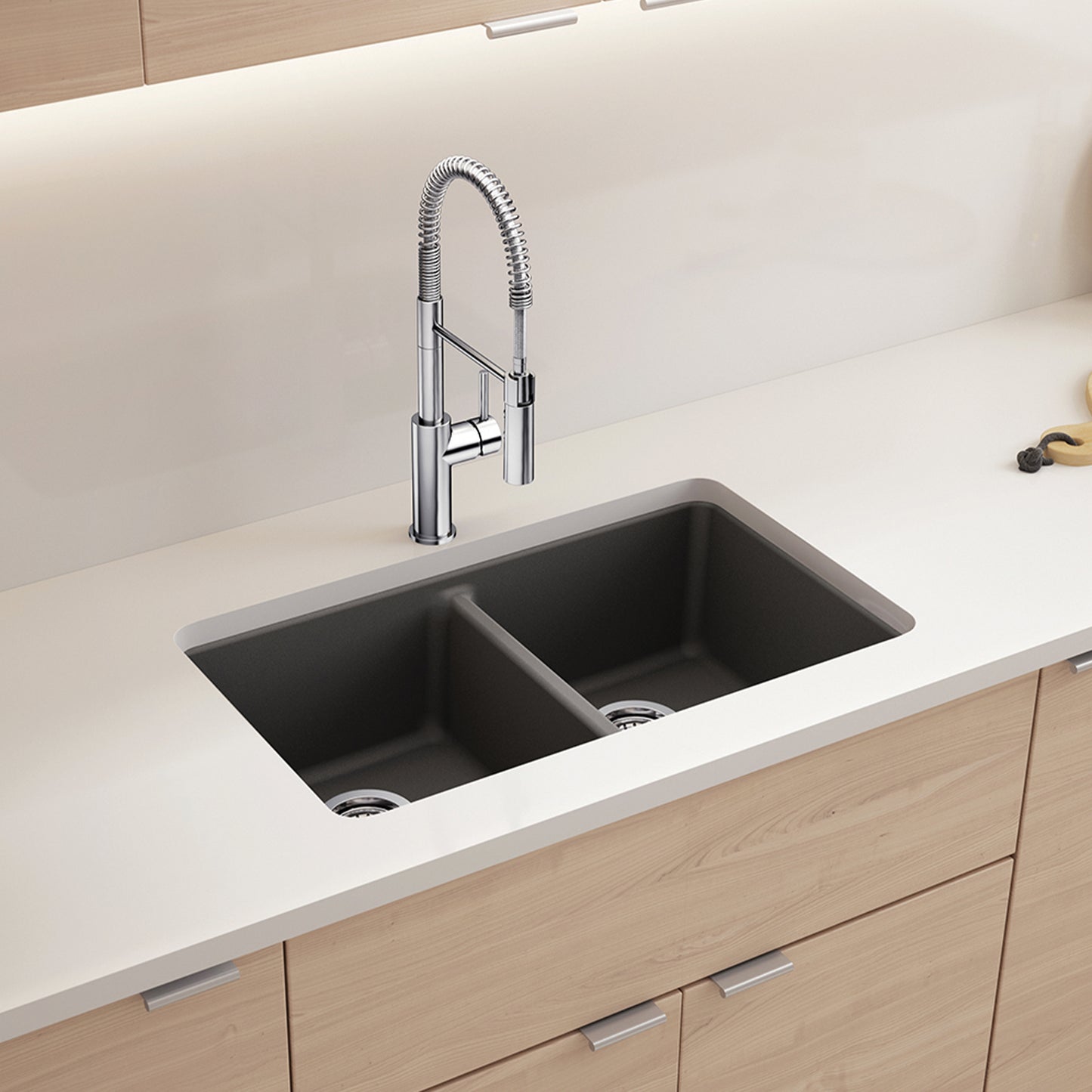 Liven Silgranit 33" 50/50 Double Bowl Dual Mount Kitchen Sink with Low Divide - Anthracite - 443203