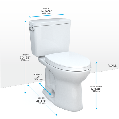 TOTO® Drake® Two-Piece Elongated 1.28 GPF Universal Height TORNADO FLUSH® Toilet with CEFIONTECT® and SoftClose® Seat, WASHLET®+ Ready, Cotton White - MS776124CEFG#01