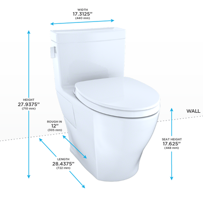 TOTO Legato WASHLET+ One-Piece Elongated 1.28 GPF Universal Height Skirted Toilet with CEFIONTECT - MS624124CEFG