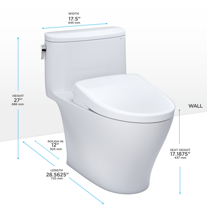 TOTO® WASHLET®+ Nexus® 1G® One-Piece Elongated 1.0 GPF Toilet with Auto Flush S7A Contemporary Bidet Seat, Cotton White - MW6424736CUFGA#01