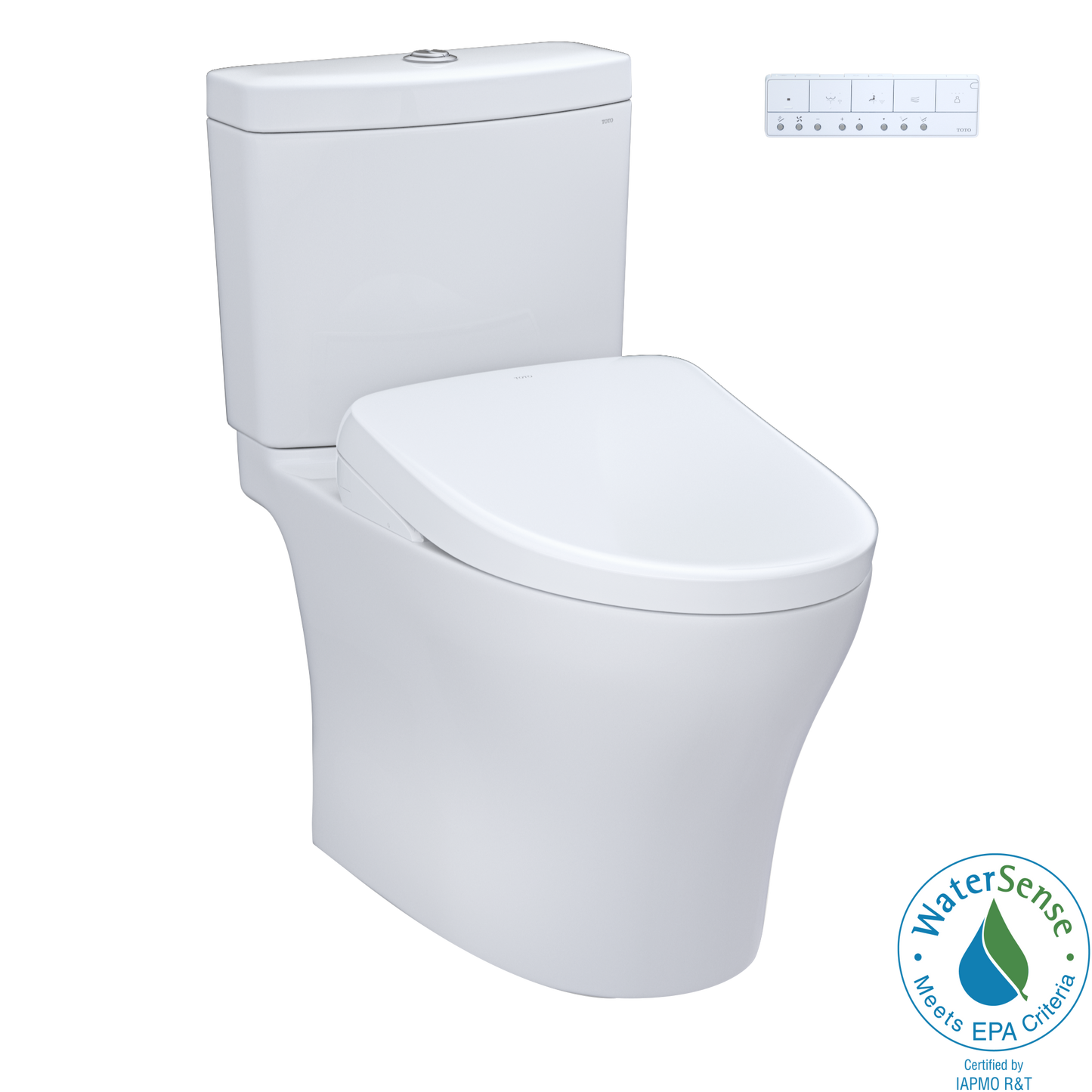 TOTO® WASHLET®+ Aquia IV Two-Piece Elongated Dual Flush 1.28 and 0.9 GPF Toilet and Contemporary WASHLET S7A Contemporary Bidet Seat, Cotton White - MW4464736CEMGN#01