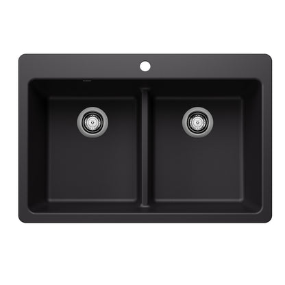 Liven Silgranit 33" 50/50 Double Bowl Dual Mount Kitchen Sink with Low Divide - Anthracite - 443203