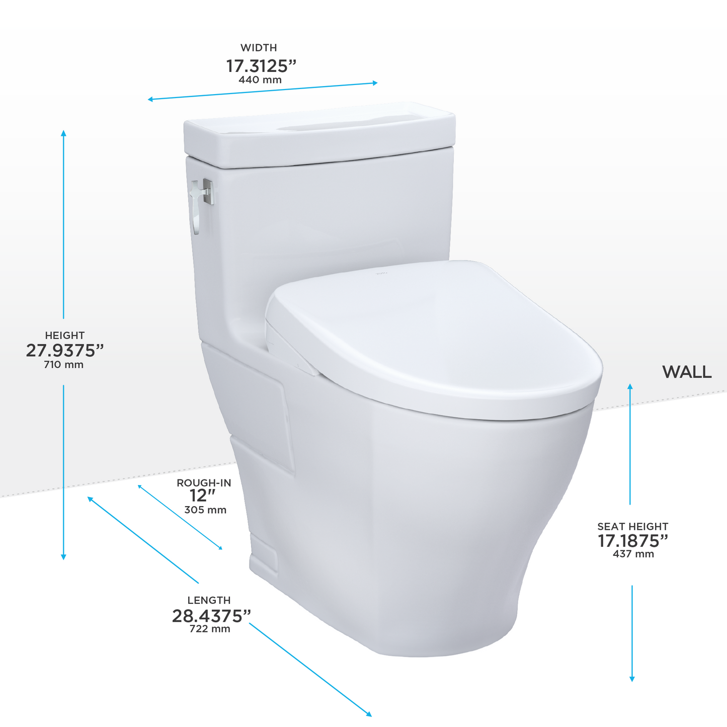 TOTO® WASHLET®+ Aimes® One-Piece Elongated 1.28 GPF Toilet with Auto Flush S7 Contemporary Bidet Seat, Cotton White - MW6264726CEFGA#01