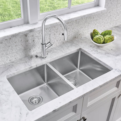 Quatrus R15 32" 50/50 Double Bowl Undermount Stainless Steel Kitchen Sink - 443149