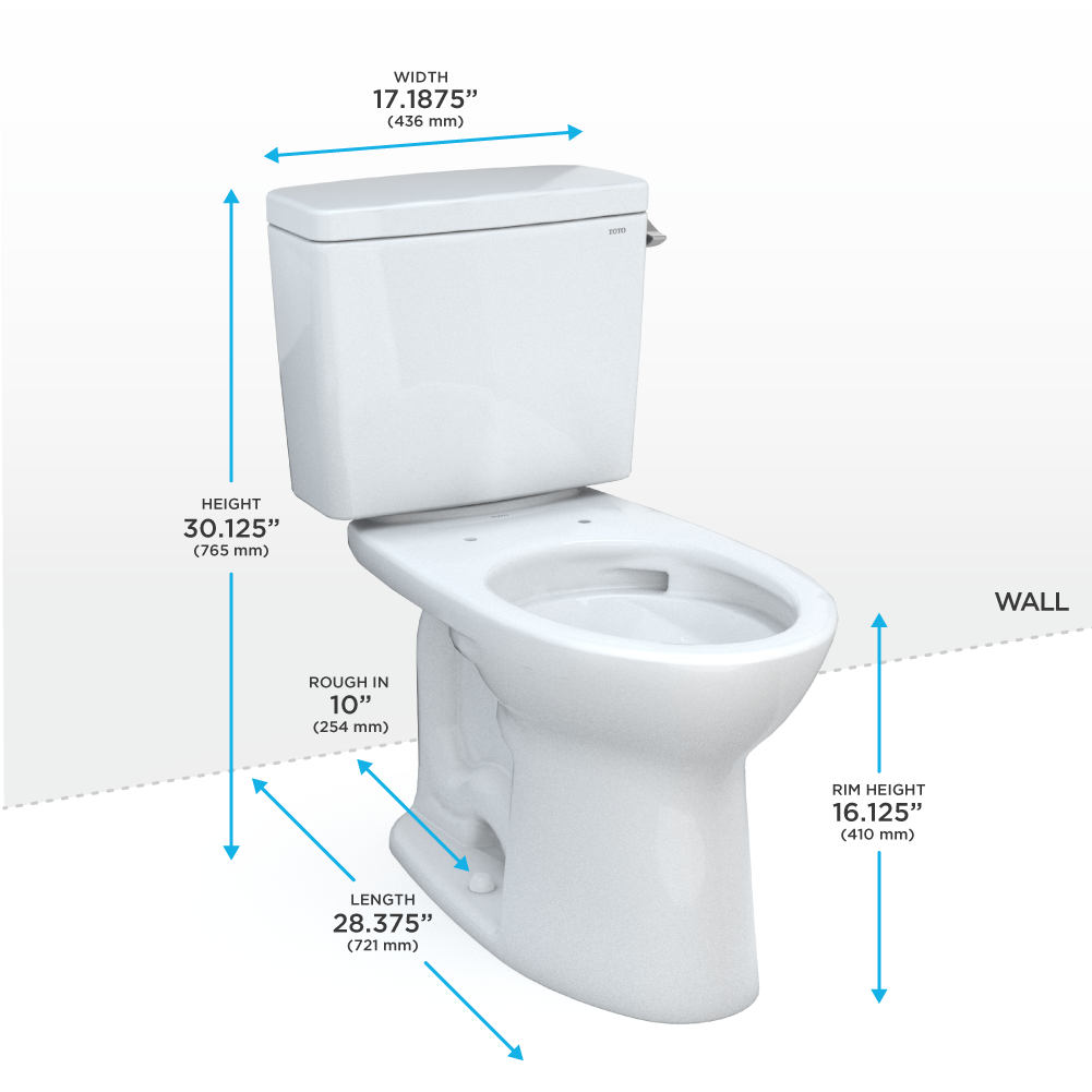 TOTO® Drake® Two-Piece Elongated 1.28 GPF Universal Height TORNADO FLUSH® Toilet with CEFIONTECT® and Right-Hand Trip Lever, 10 Inch Rough-In, Cotton White - CST776CEFRG.10#01