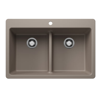 Liven Silgranit 33" 50/50 Double Bowl Dual Mount Kitchen Sink with Low Divide - Anthracite - 443203