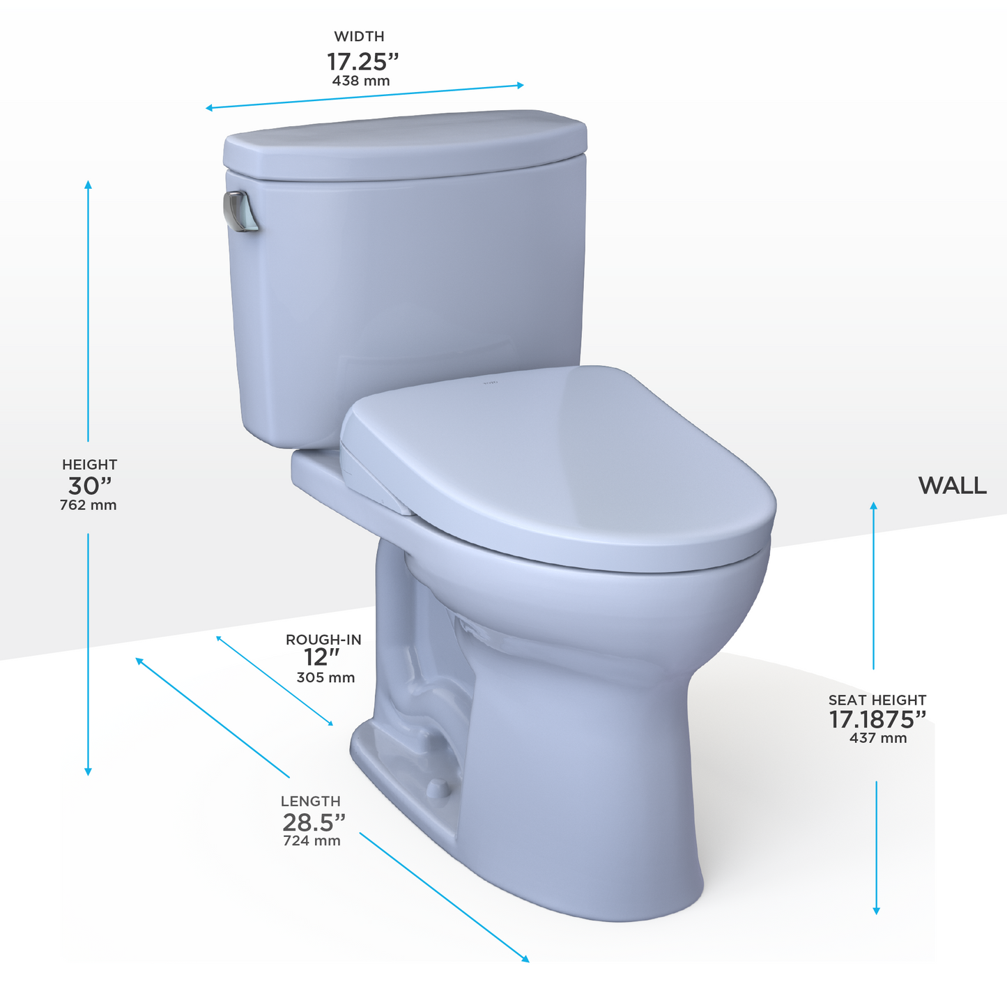 TOTO® WASHLET®+ Drake® II Two-Piece Elongated 1.28 GPF Toilet with Auto Flush WASHLET®+ S7A Contemporary Bidet Seat, Cotton White - MW4544736CEFGA#01