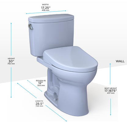 TOTO® WASHLET®+ Drake® II Two-Piece Elongated 1.28 GPF Toilet with Auto Flush WASHLET®+ S7 Contemporary Bidet Seat, Cotton White - MW4544726CEFGA#01