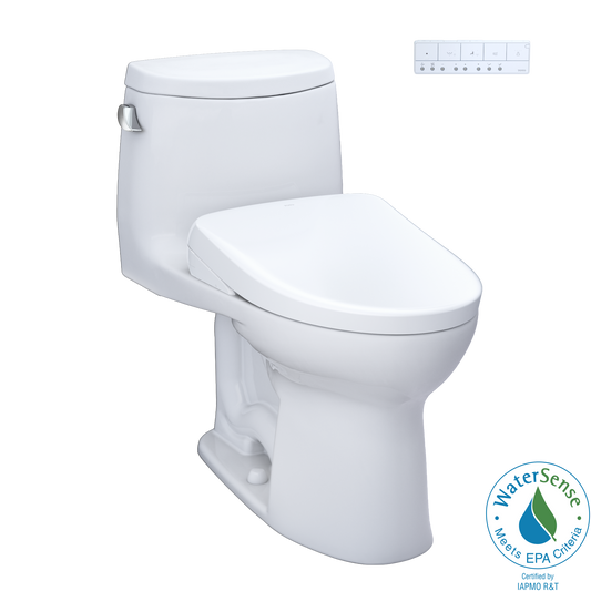 TOTO® WASHLET®+ UltraMax® II One-Piece Elongated 1.28 GPF Toilet and WASHLET®+ S7 Contemporary Bidet Seat, Cotton White - MW6044726CEFG#01
