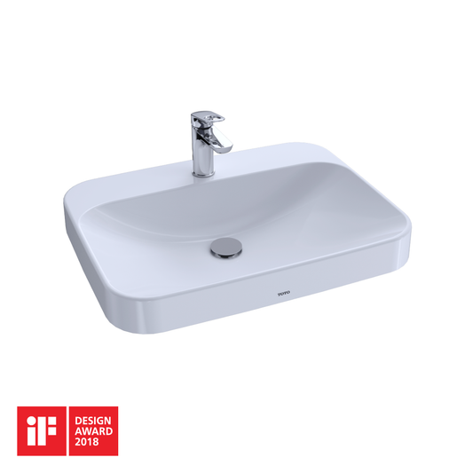 TOTO® Arvina™ Rectangular 23" Vessel Bathroom Sink with CEFIONTECT for Single Hole Faucets, Cotton White - LT416G#01