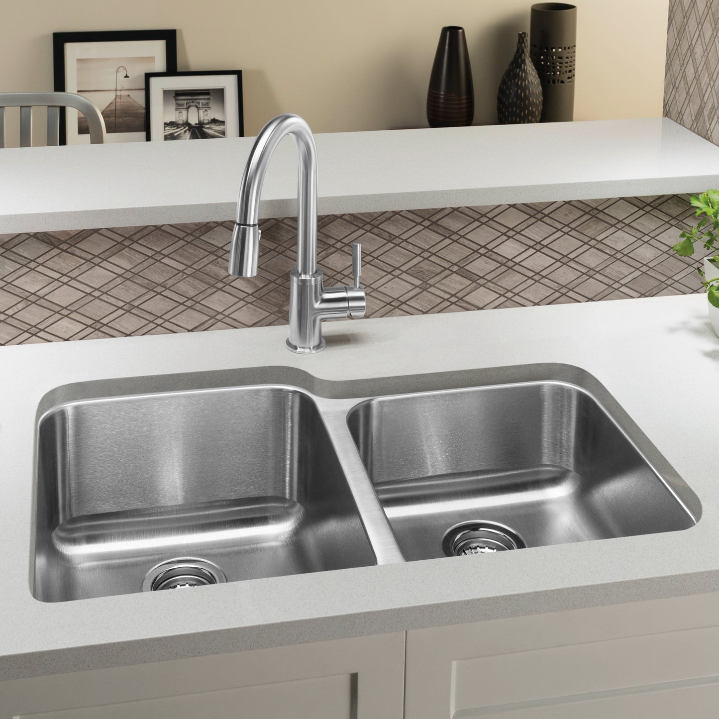 Stellar 32" 60/40 Double Bowl Undermount Stainless Steel Kitchen Sink - 441023