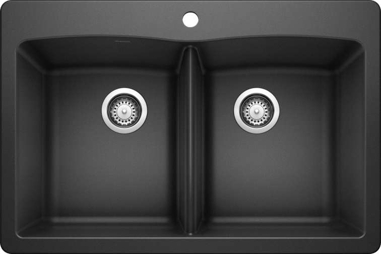 Blanco Diamond 33" Equal Double Dual Mount Silgranit Kitchen Sink in Anthracite