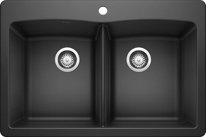 Blanco Diamond 33" Equal Double Dual Mount Silgranit Kitchen Sink in Anthracite